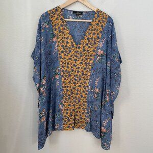Suzanne Betro Womens Medium Floral Boho V Neck Kimono Top Blouse